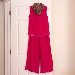 Carole Little Sport Petites 2-piece set * fuschia pink with sequin trim * SMALL